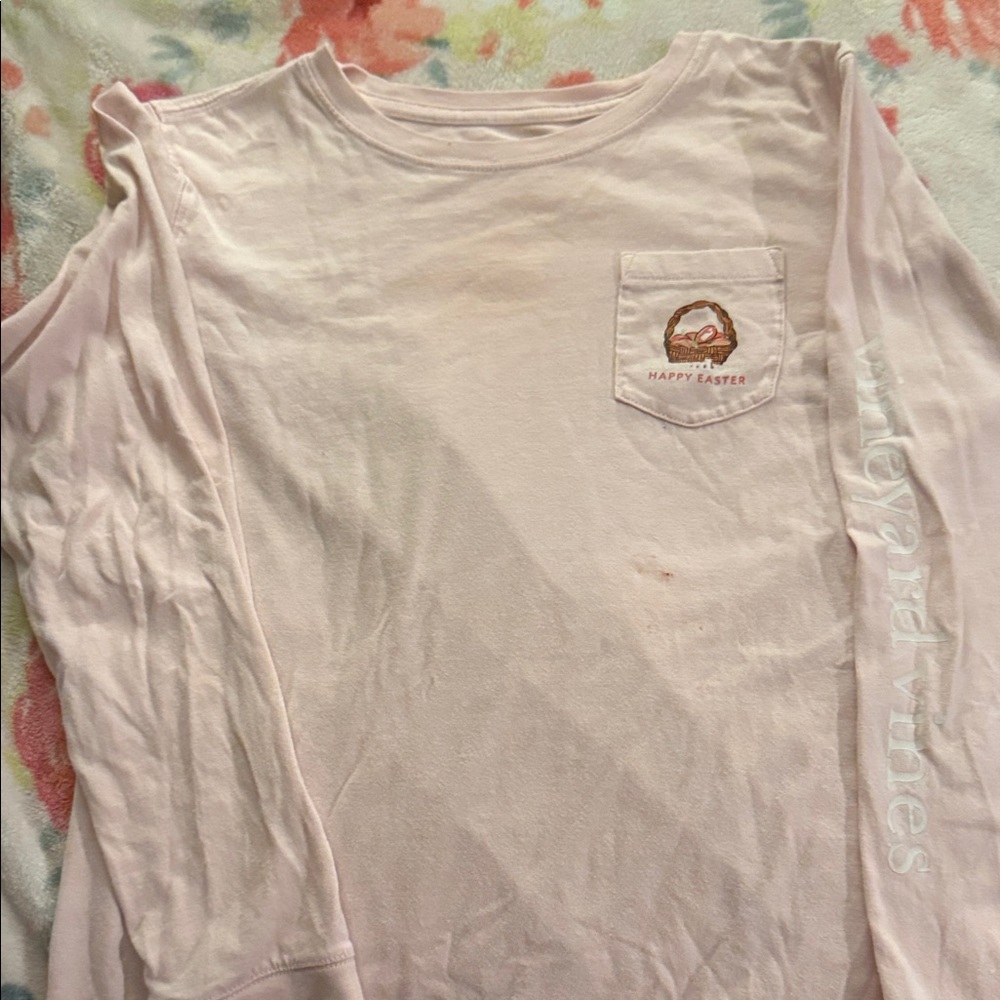 Vineyard Vines Light Pink Long-Sleeve Tee with Pocket Embroidery